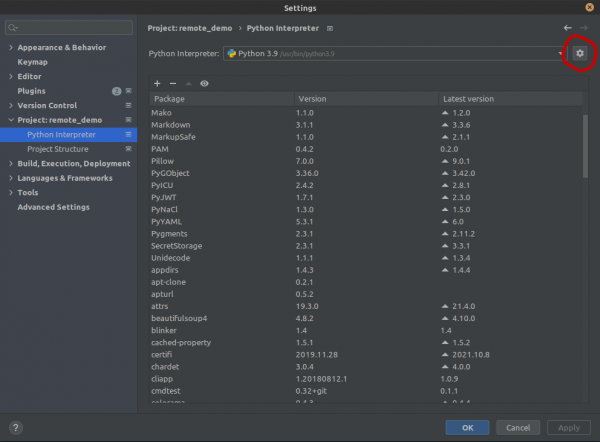  file -> settings -> project -> python interpreter